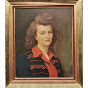 Vintage Portrait Of Woman Signed Paul Bellugue Dated 43.