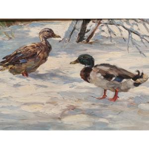 Two Ducks In The Snow 1910 Tiedjen Willy