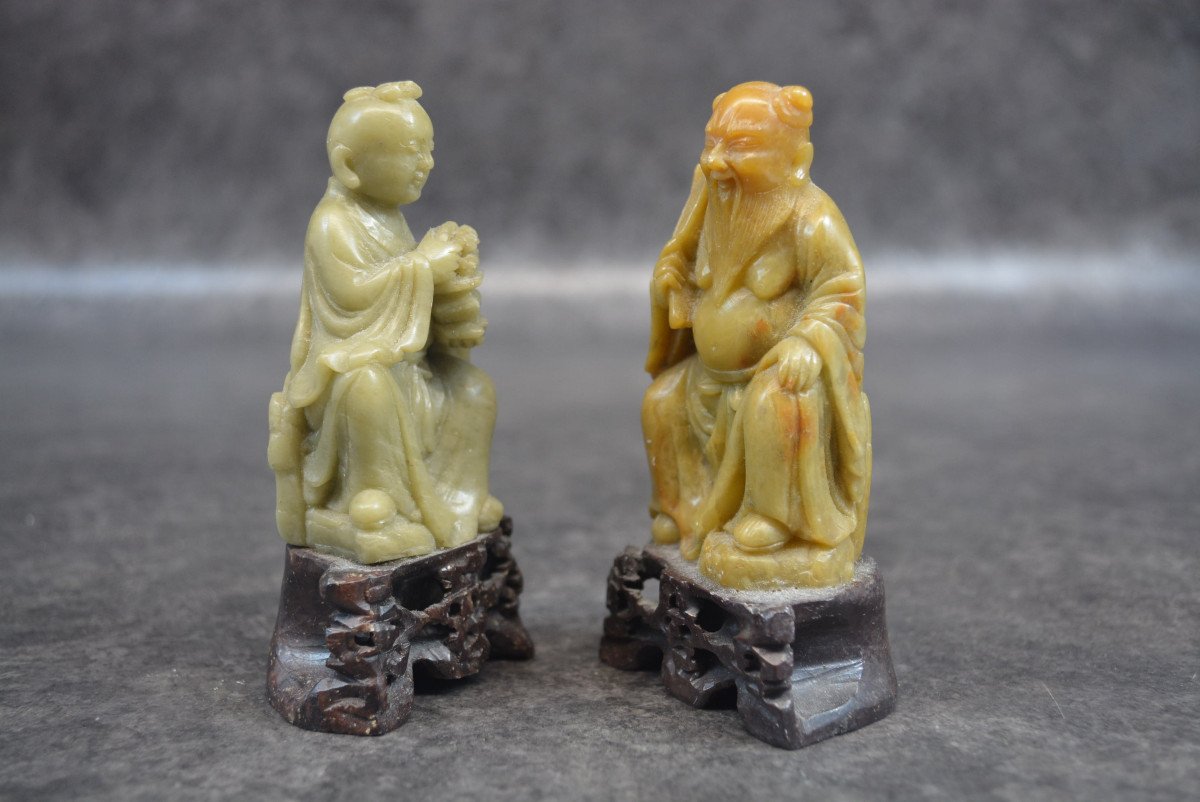 Pair Of Chinese Statue In Bacon Stone-photo-2