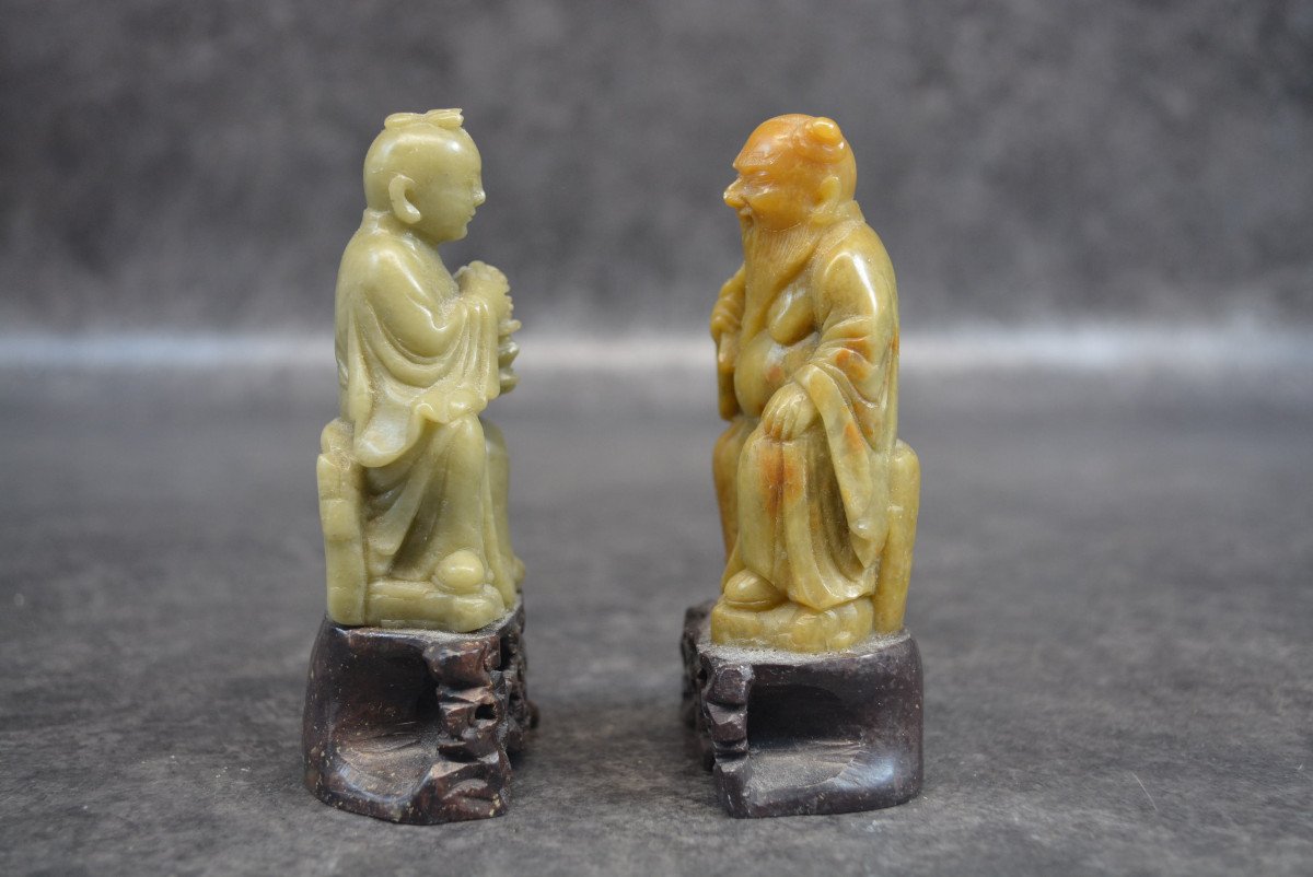 Pair Of Chinese Statue In Bacon Stone-photo-3