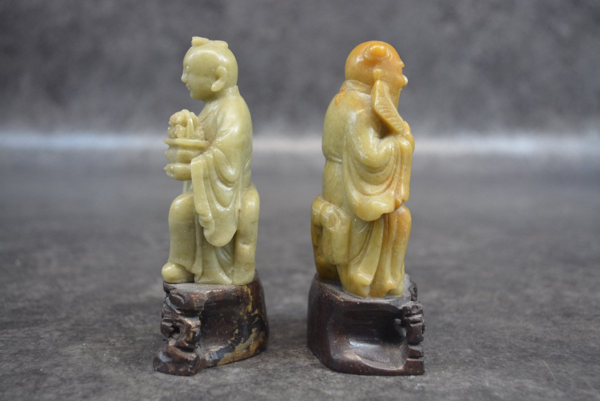 Pair Of Chinese Statue In Bacon Stone-photo-1