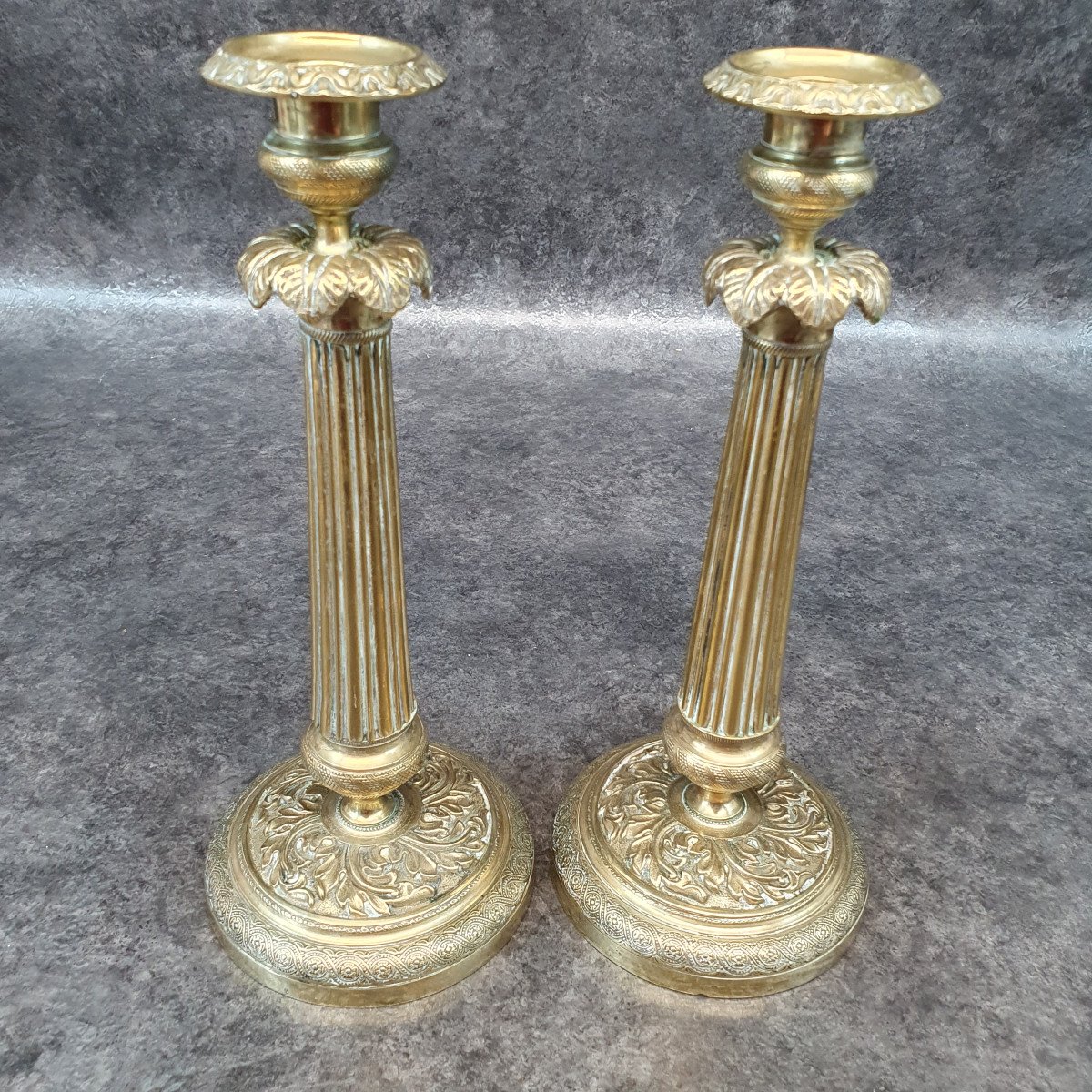 Beautiful Pair Of Bronze Candlesticks-photo-3