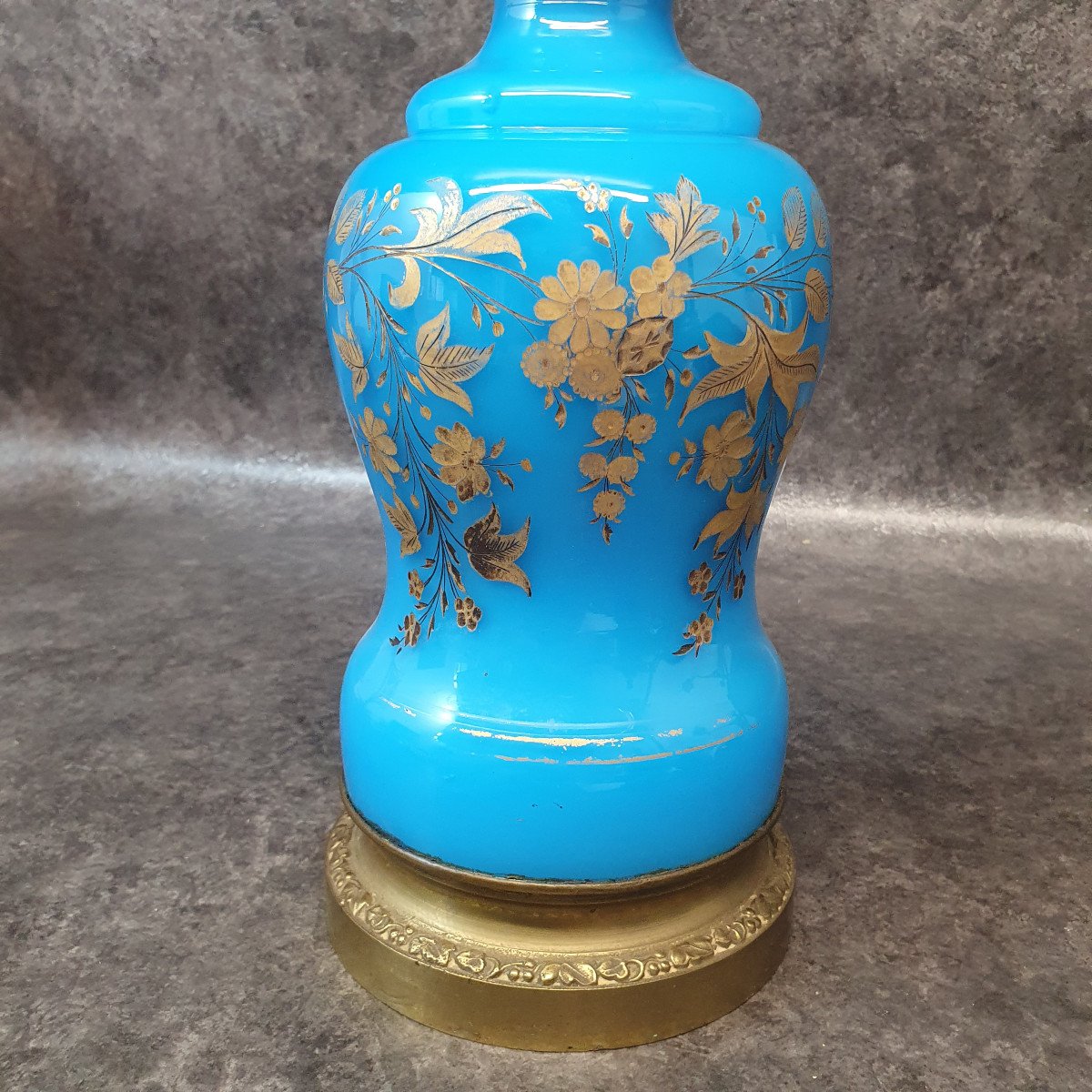 19th Century Blue Opaline Oil Lamp-photo-3