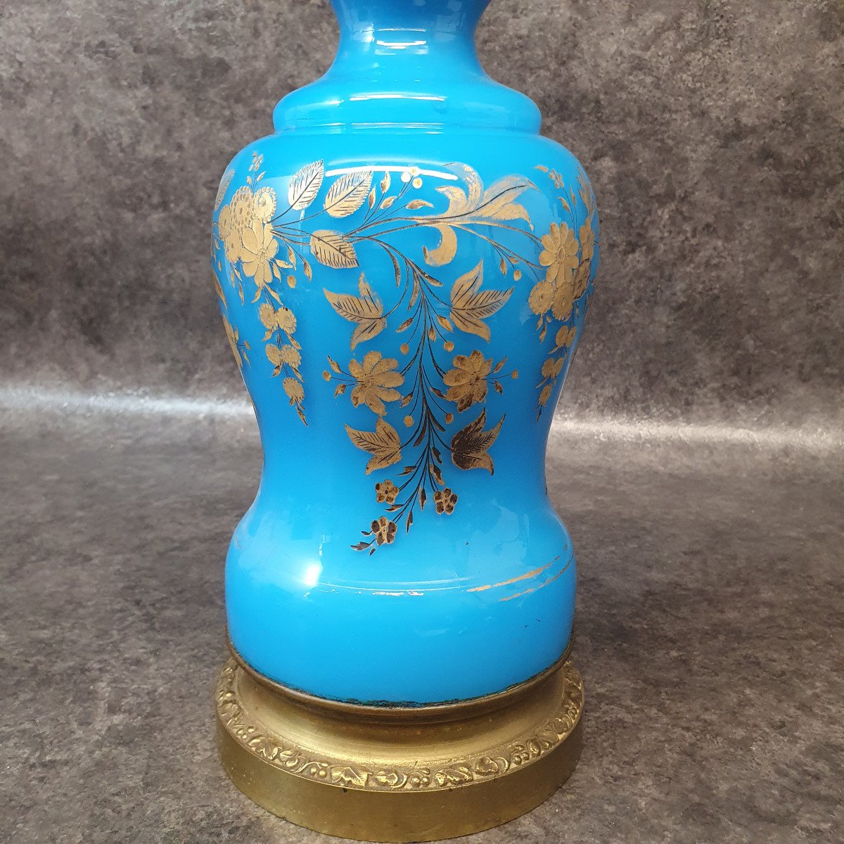 19th Century Blue Opaline Oil Lamp-photo-4