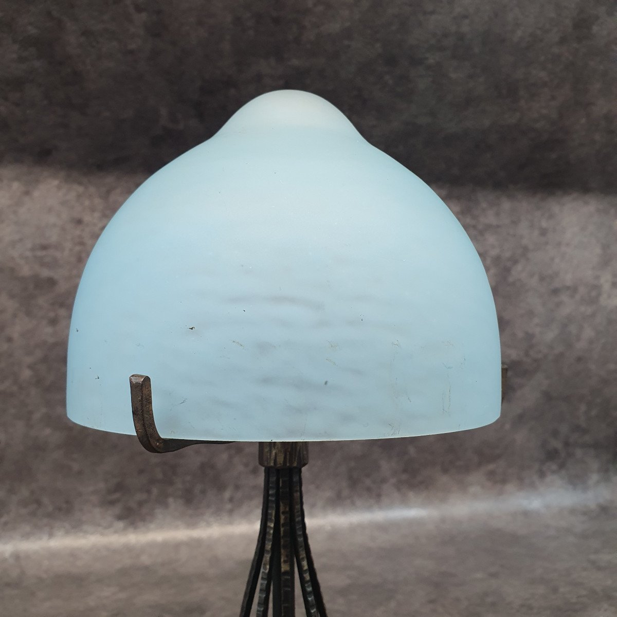 Lampe Champignon En Fer Forgé Signé Henri Fournier-photo-4