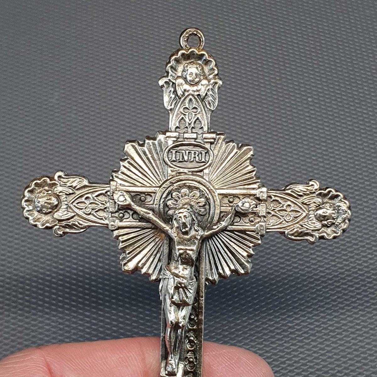 Croix Pectorale En Métal Argenté-photo-3