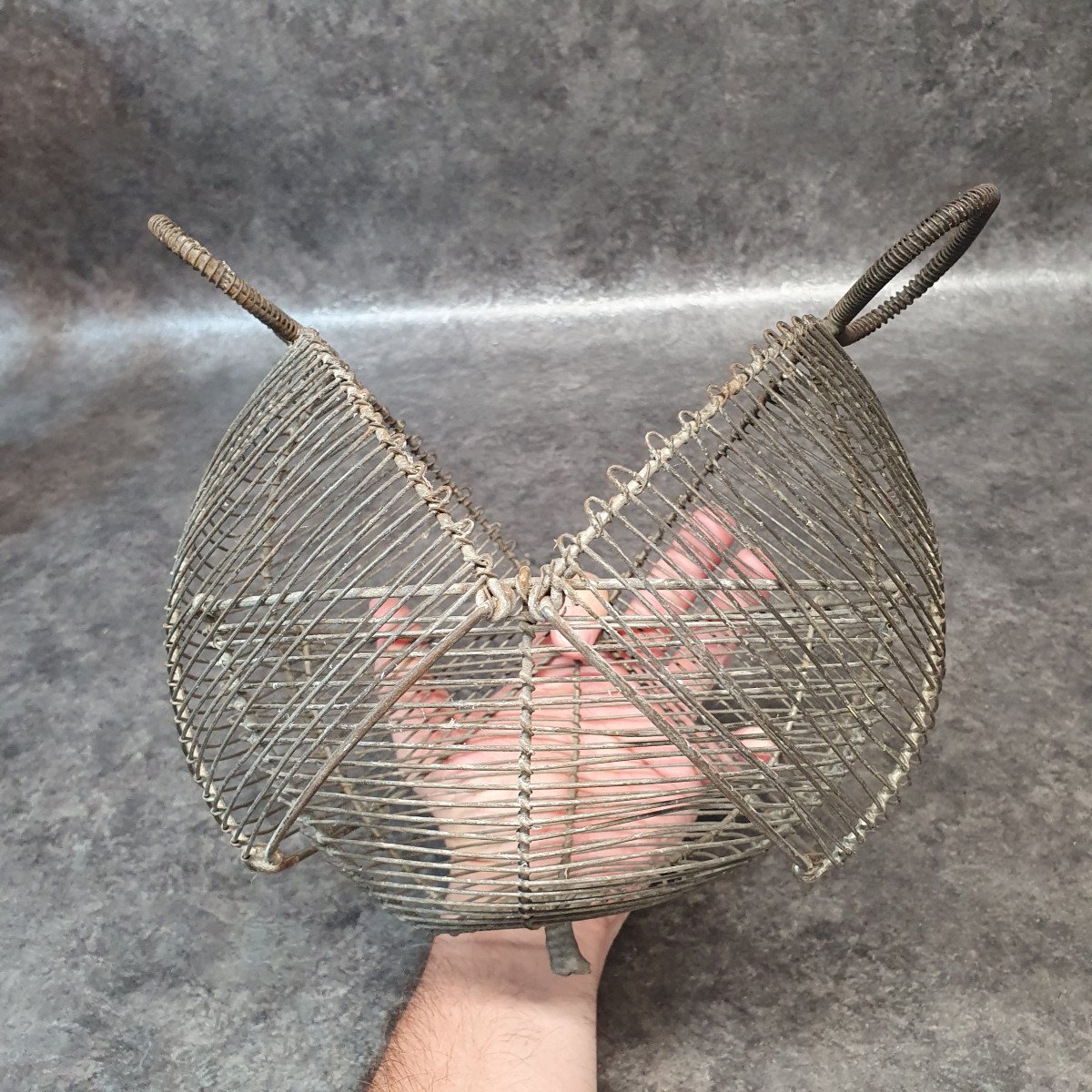 Amazing And Rare Antique Wire Salad Basket-photo-3