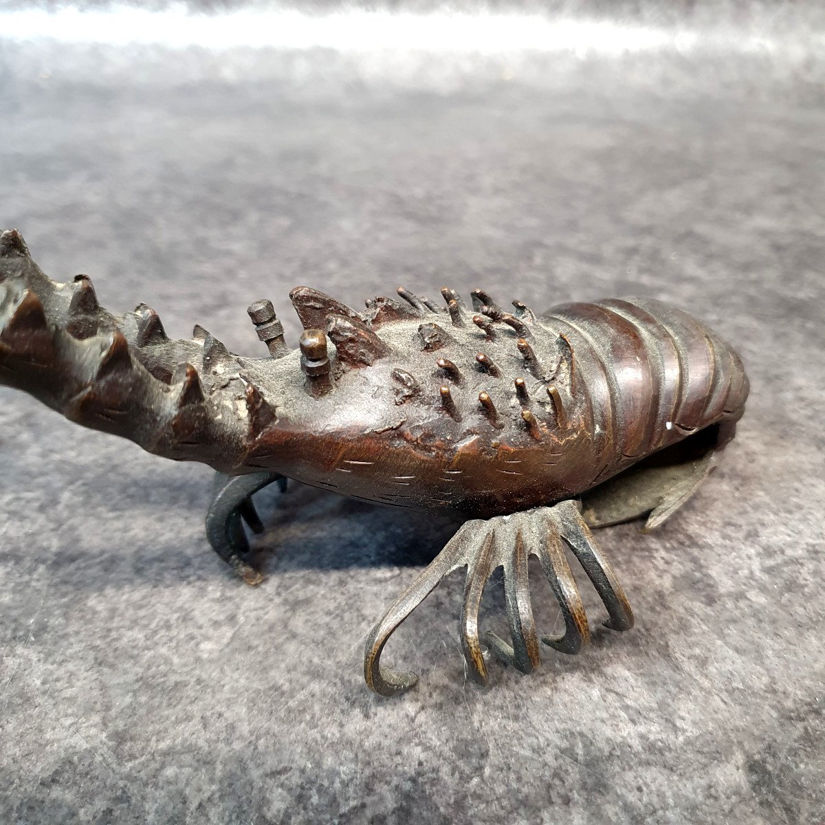 Japan Meiji Period Bronze Lobster Brown Patina-photo-2