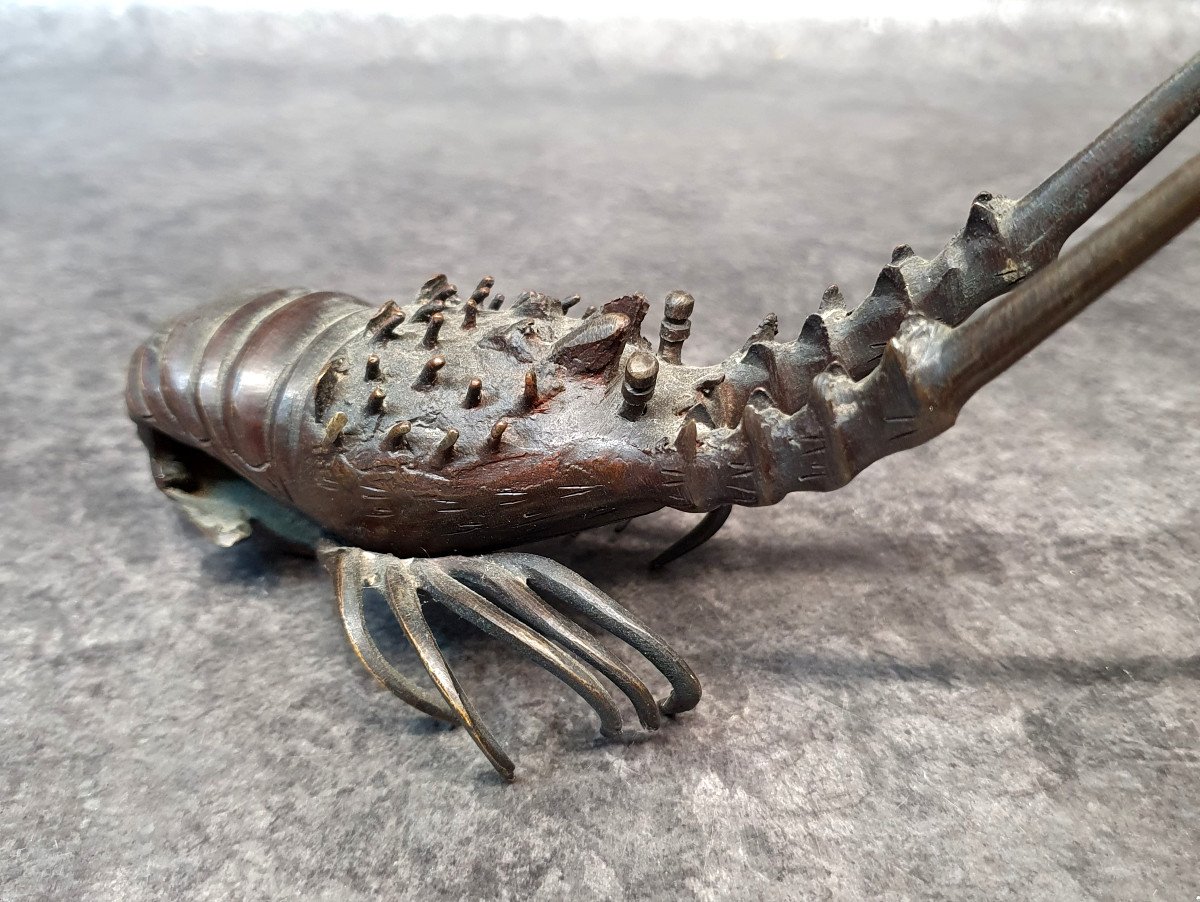 Japan Meiji Period Bronze Lobster Brown Patina-photo-3