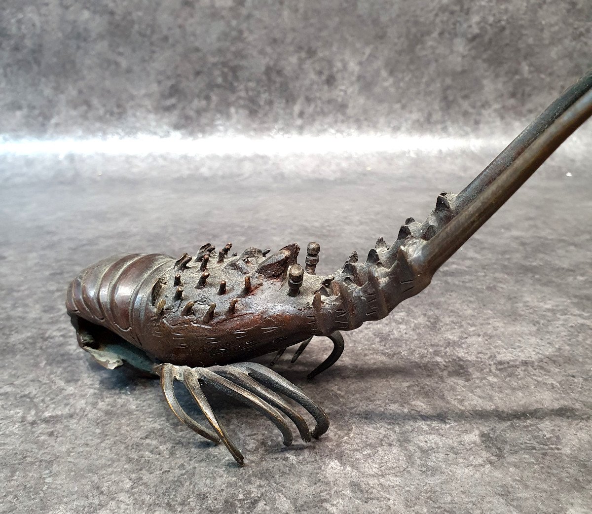 Japan Meiji Period Bronze Lobster Brown Patina-photo-4