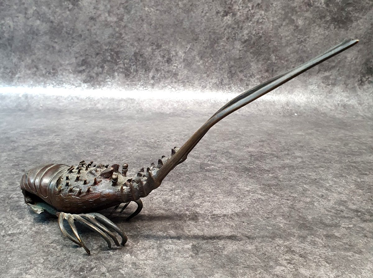 Japan Meiji Period Bronze Lobster Brown Patina-photo-1