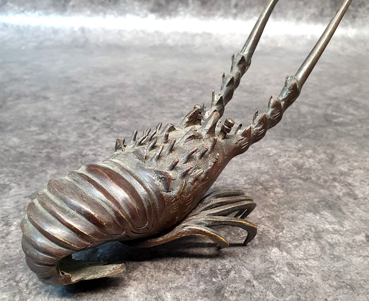 Japan Meiji Period Bronze Lobster Brown Patina-photo-2