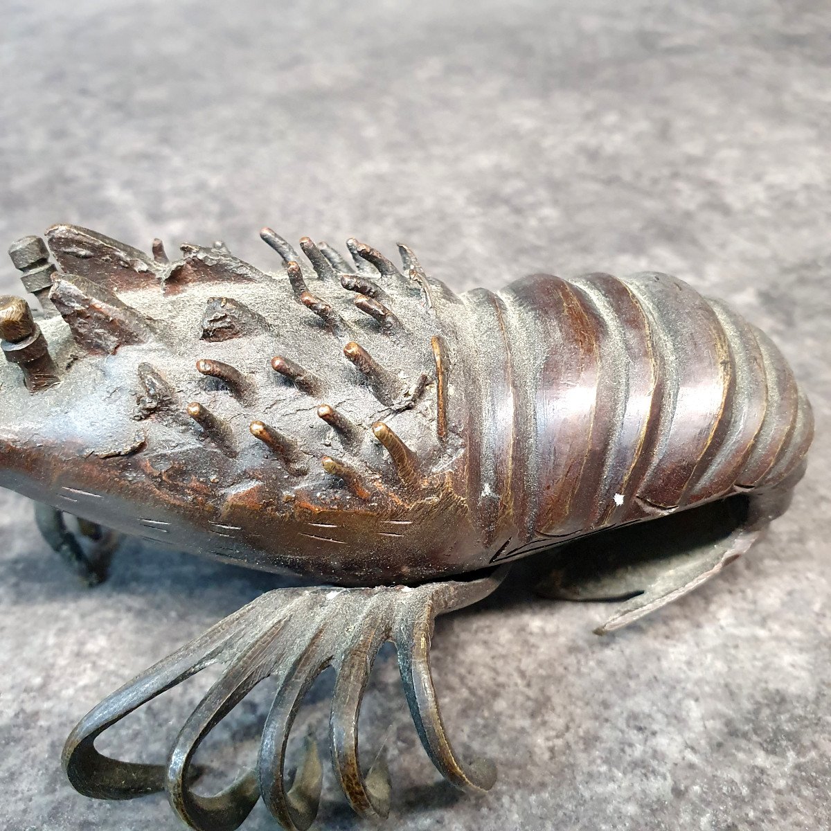 Japan Meiji Period Bronze Lobster Brown Patina-photo-4