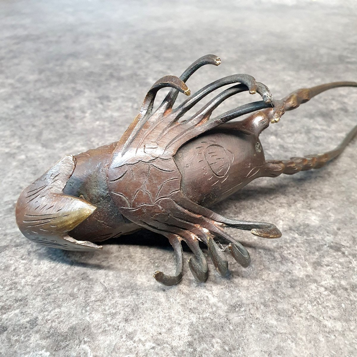 Japan Meiji Period Bronze Lobster Brown Patina-photo-6