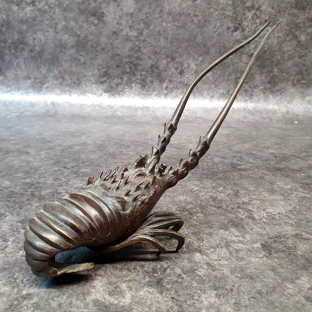 Japon Période Meiji Langouste En Bronze Patine Brune