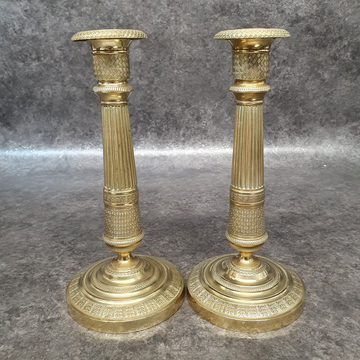 Pair Of 19th Century Empire Bronze Candlesticks-photo-2