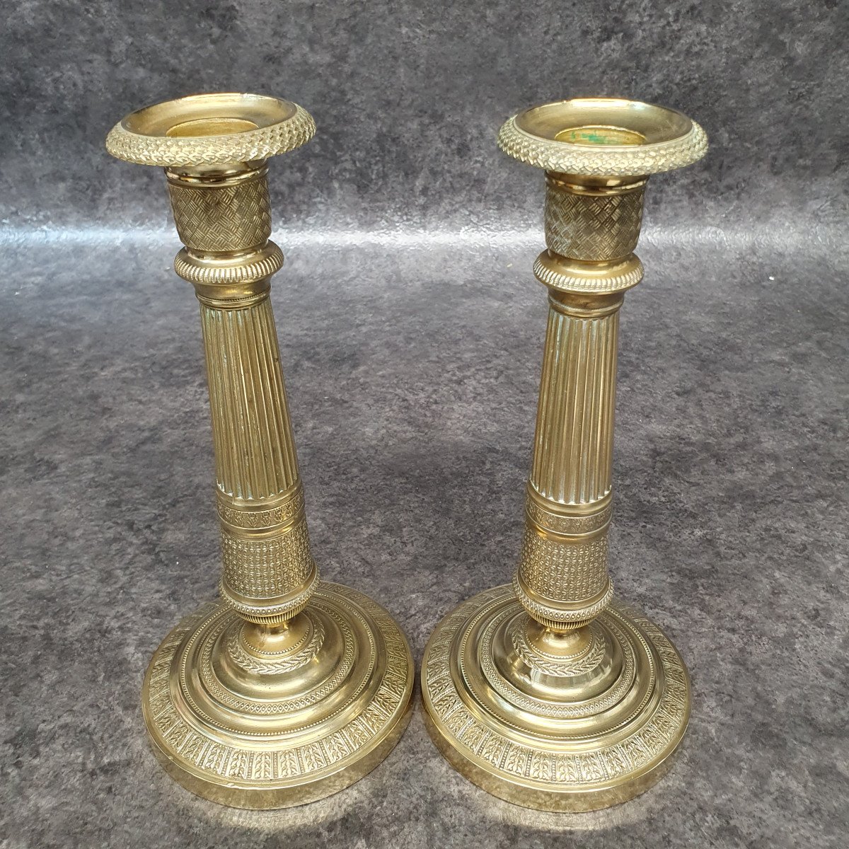 Pair Of 19th Century Empire Bronze Candlesticks-photo-3