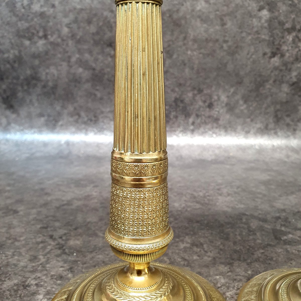 Pair Of 19th Century Empire Bronze Candlesticks-photo-1