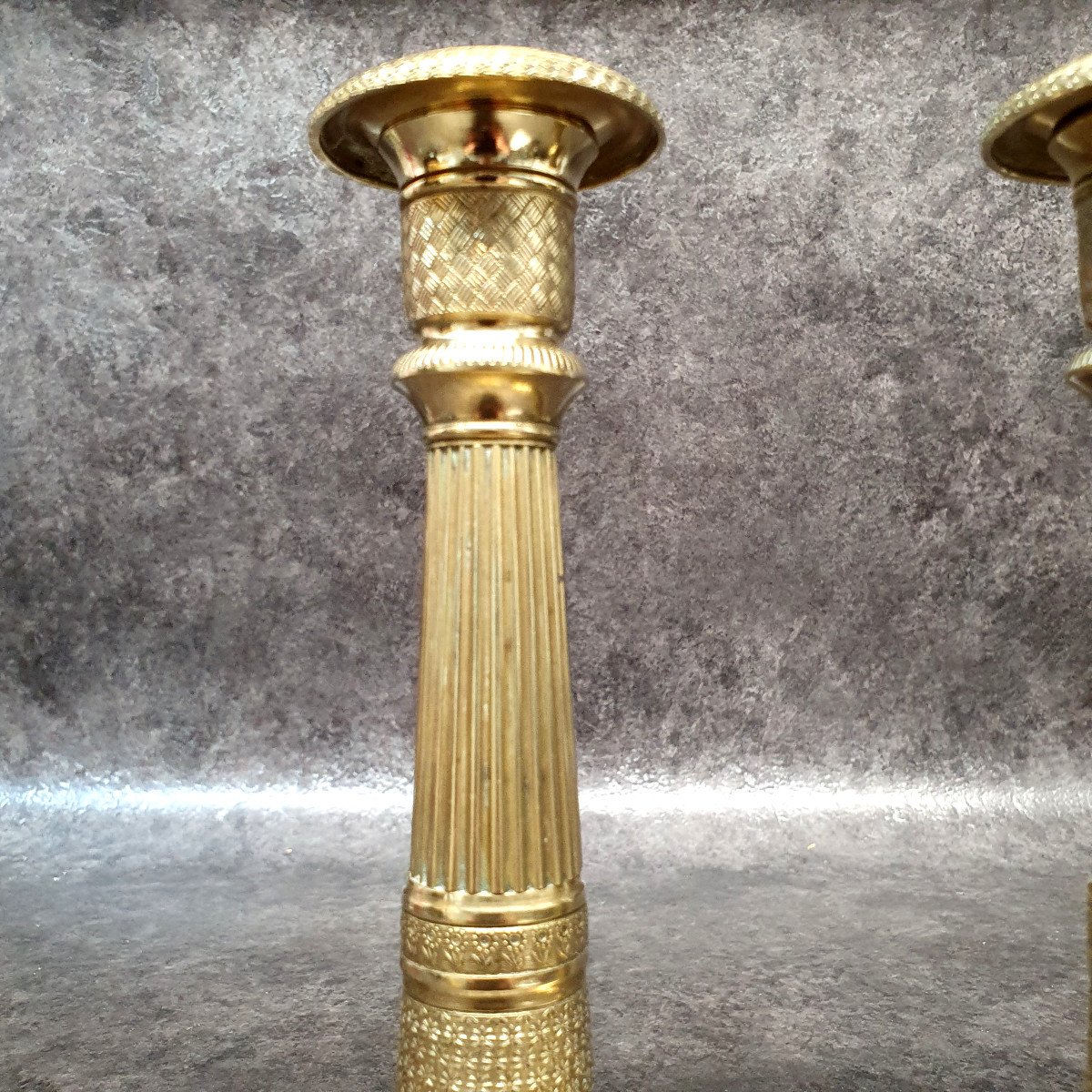 Pair Of 19th Century Empire Bronze Candlesticks-photo-2