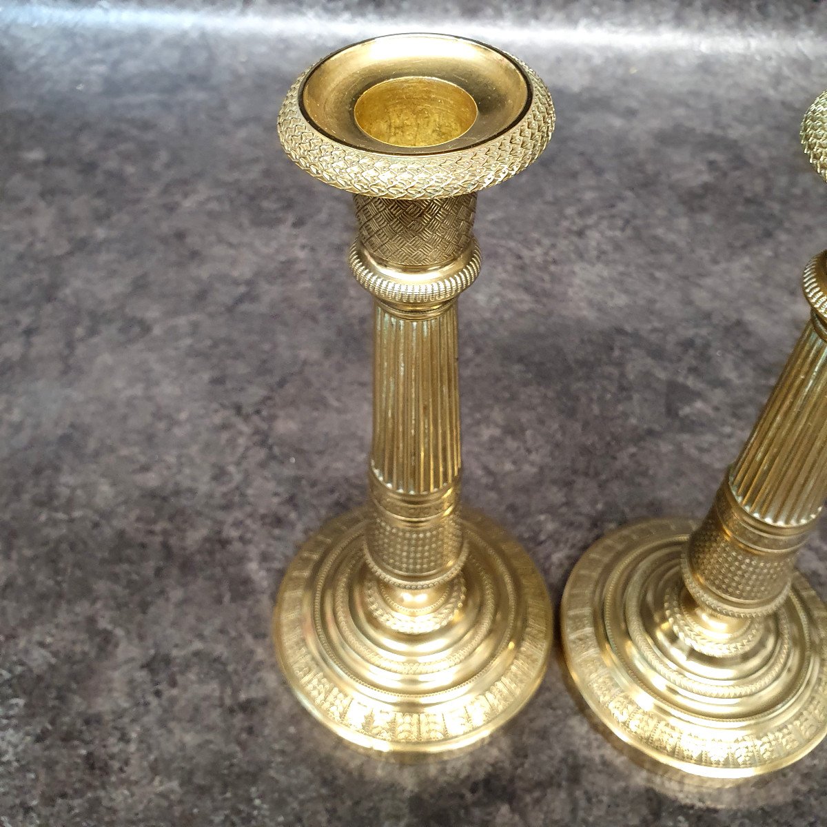 Pair Of 19th Century Empire Bronze Candlesticks-photo-3