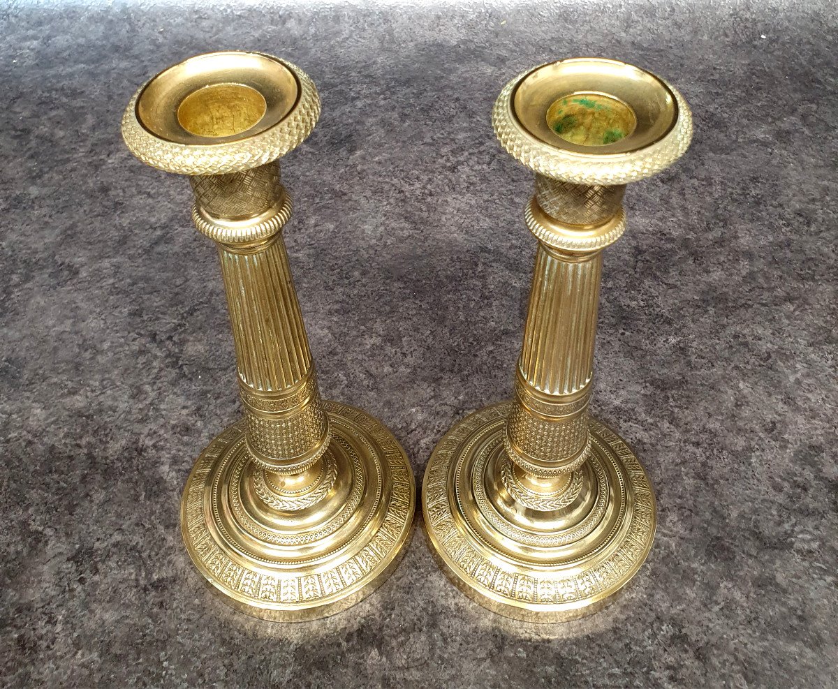 Pair Of 19th Century Empire Bronze Candlesticks-photo-4