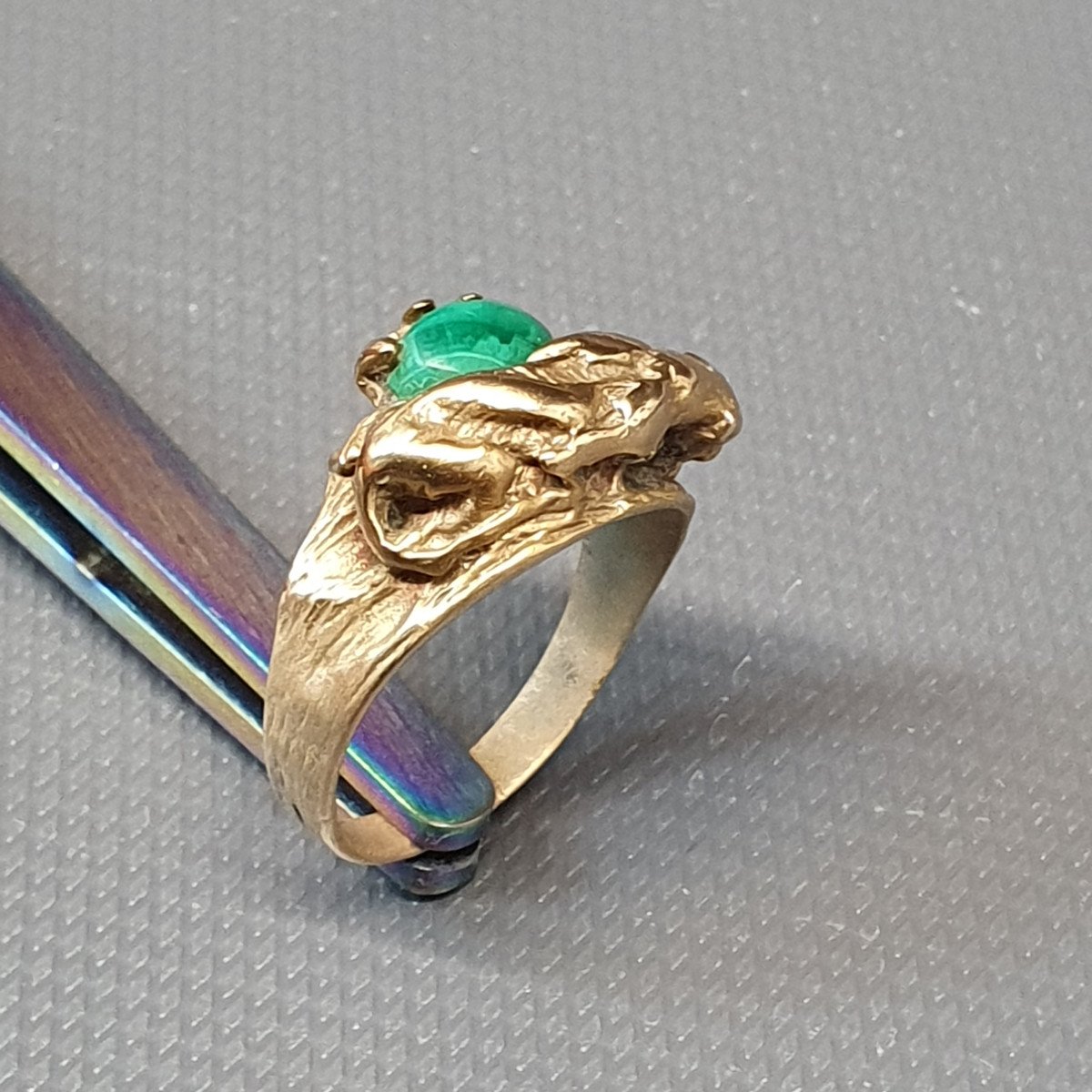 Rare Bague Bronze Lion Et Malachite-photo-4