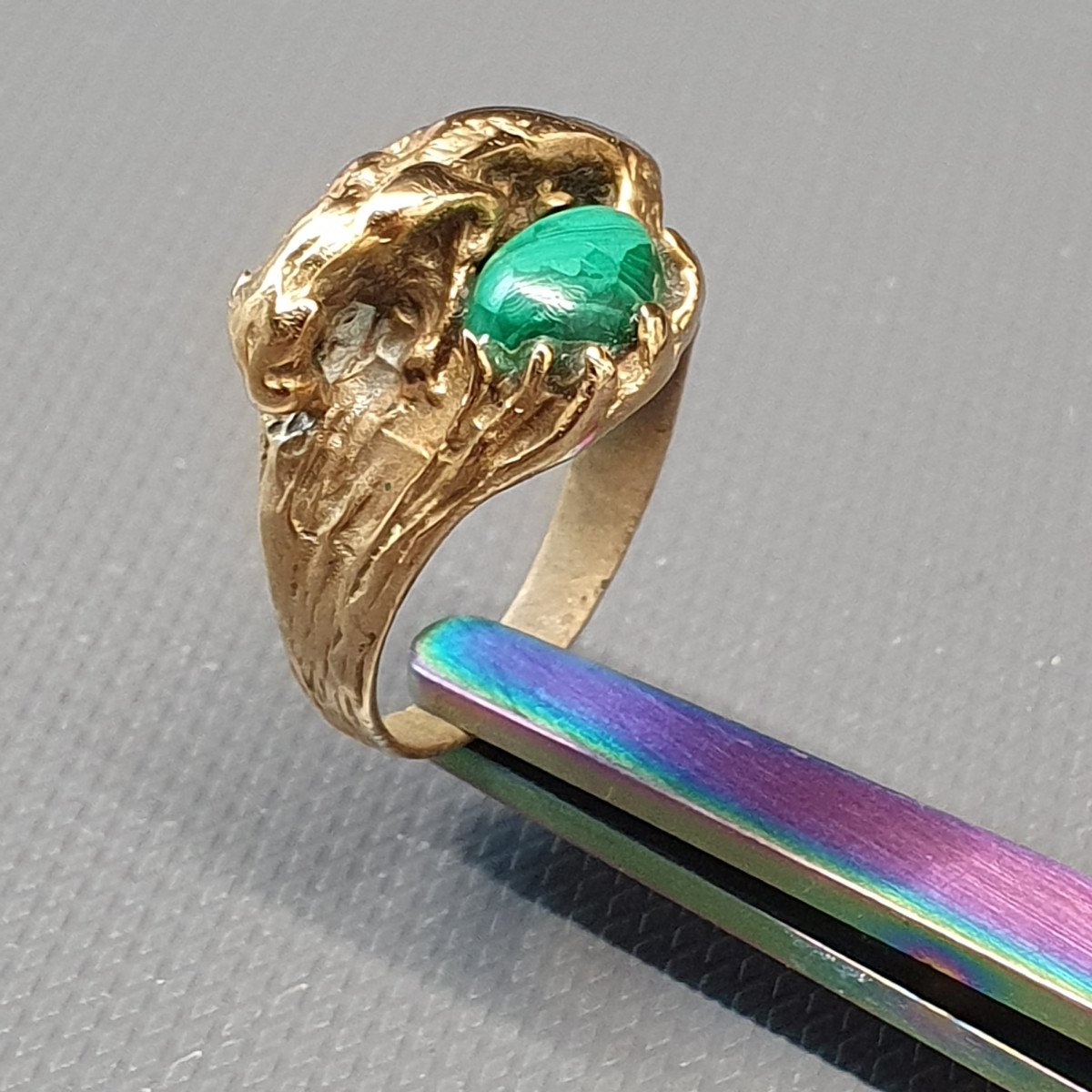 Rare Bronze Lion And Malachite Ring-photo-2