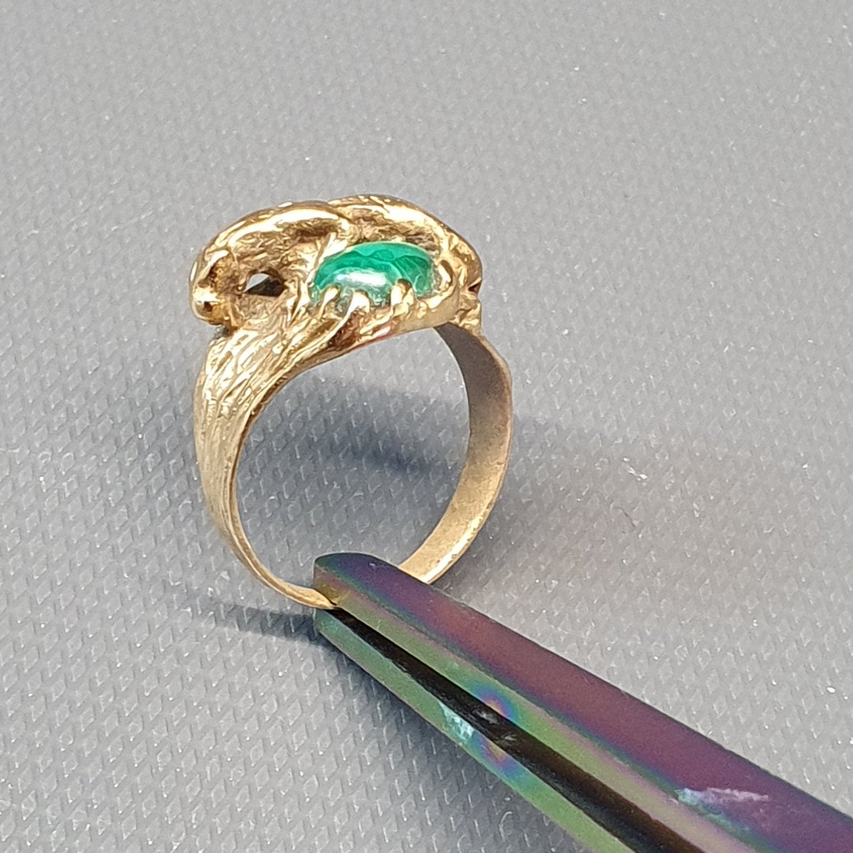 Rare Bague Bronze Lion Et Malachite-photo-3