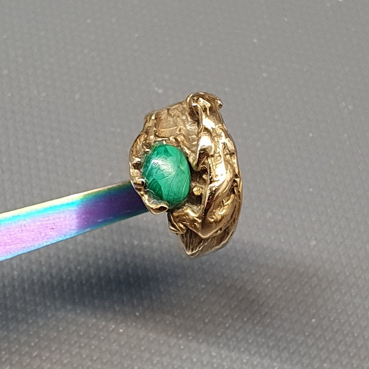 Rare Bague Bronze Lion Et Malachite-photo-5