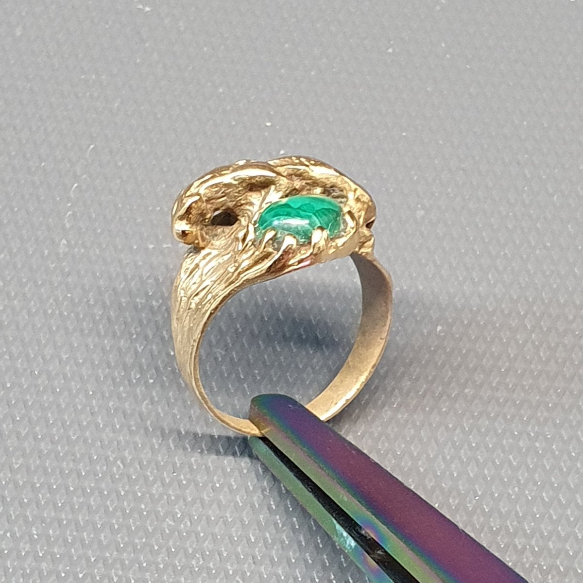 Rare Bague Bronze Lion Et Malachite-photo-6