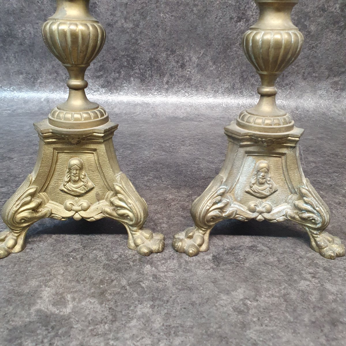 Pair Of 19th Century Religious Candlesticks-photo-2