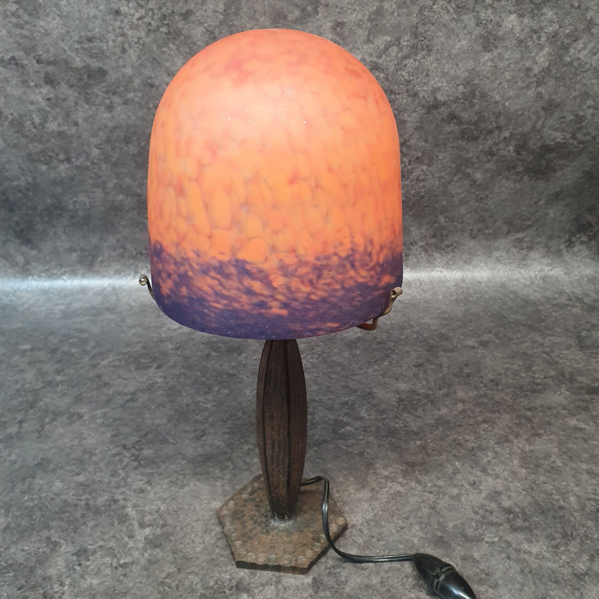 Lampe De Bureau Champignon En Fer Et Pate De Verre-photo-2