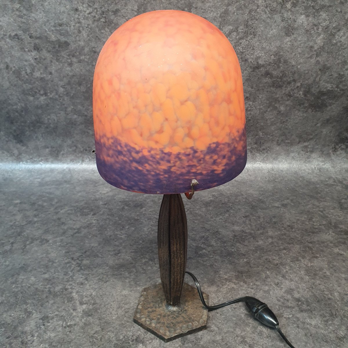 Lampe De Bureau Champignon En Fer Et Pate De Verre-photo-1