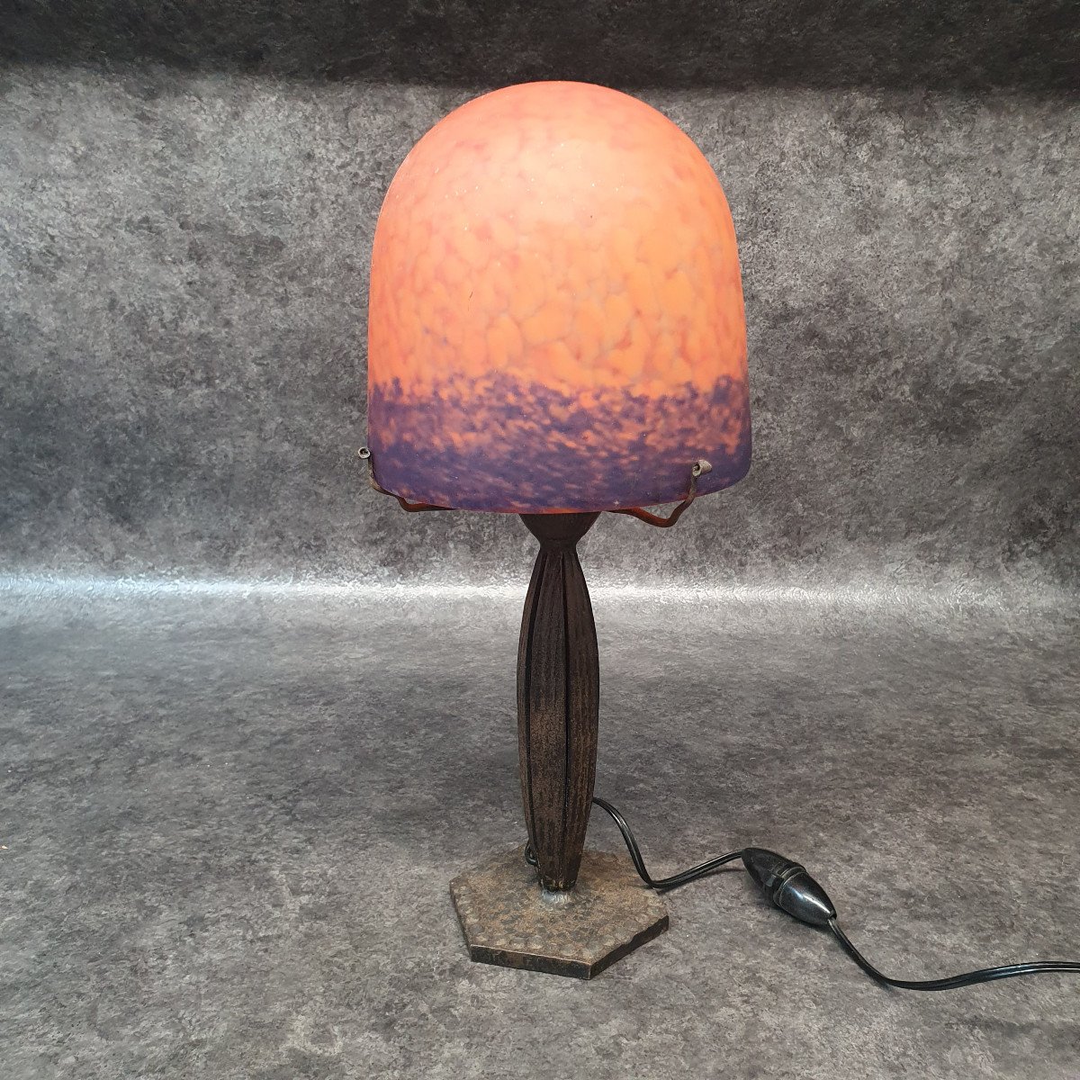 Lampe De Bureau Champignon En Fer Et Pate De Verre-photo-5