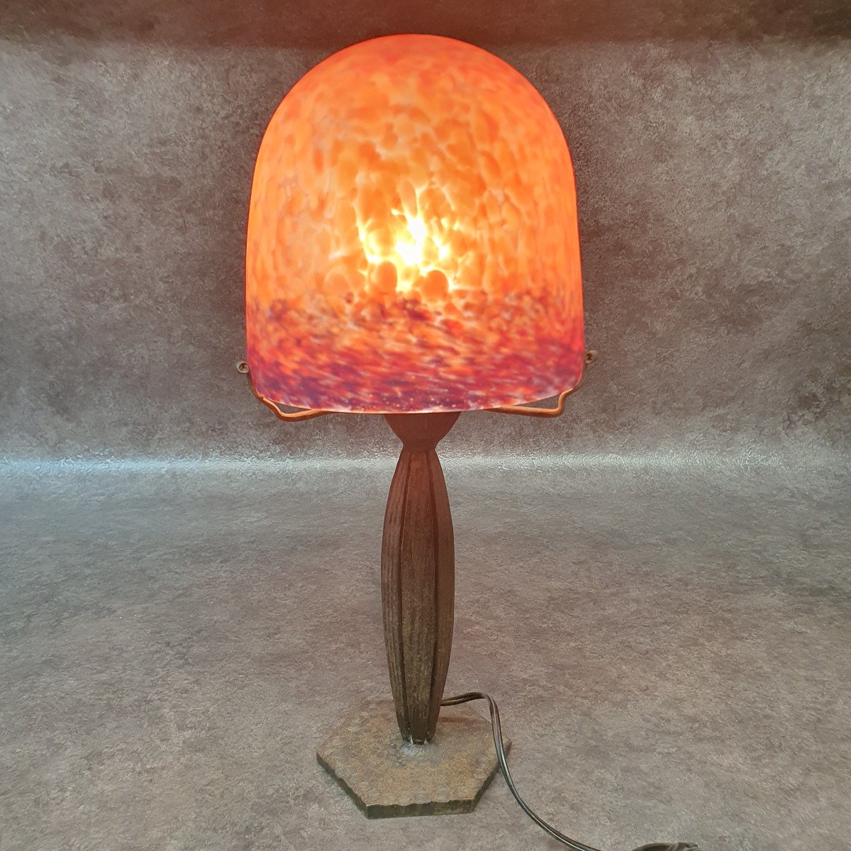 Lampe De Bureau Champignon En Fer Et Pate De Verre-photo-6