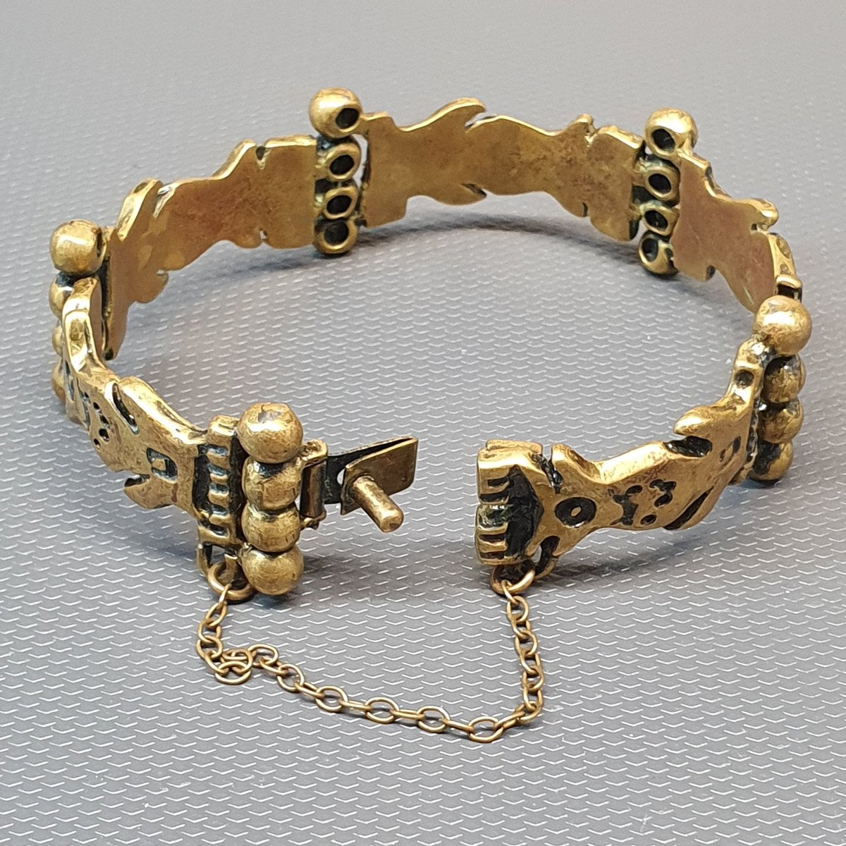 Rare Bracelet Moderniste En Bronze Créateur M.buffet-photo-1