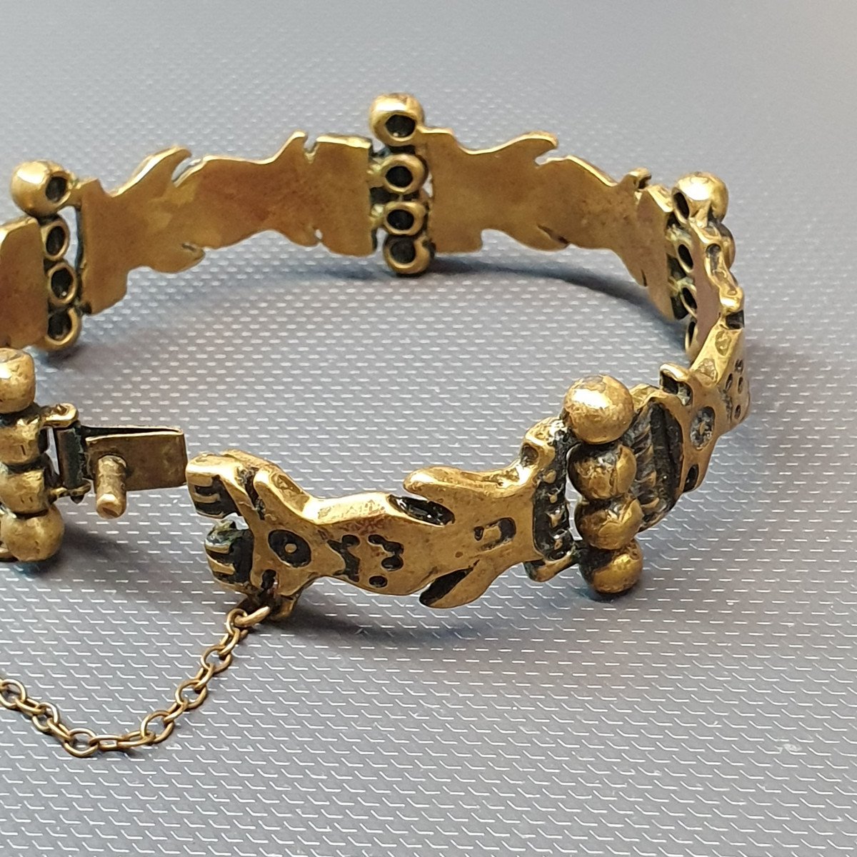 Rare Bracelet Moderniste En Bronze Créateur M.buffet-photo-2