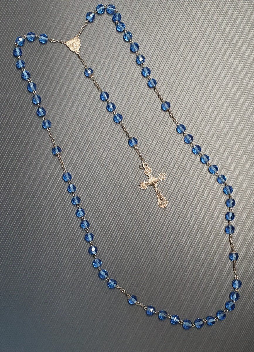 Silver Rosary And Blue Faceted Ball-photo-1