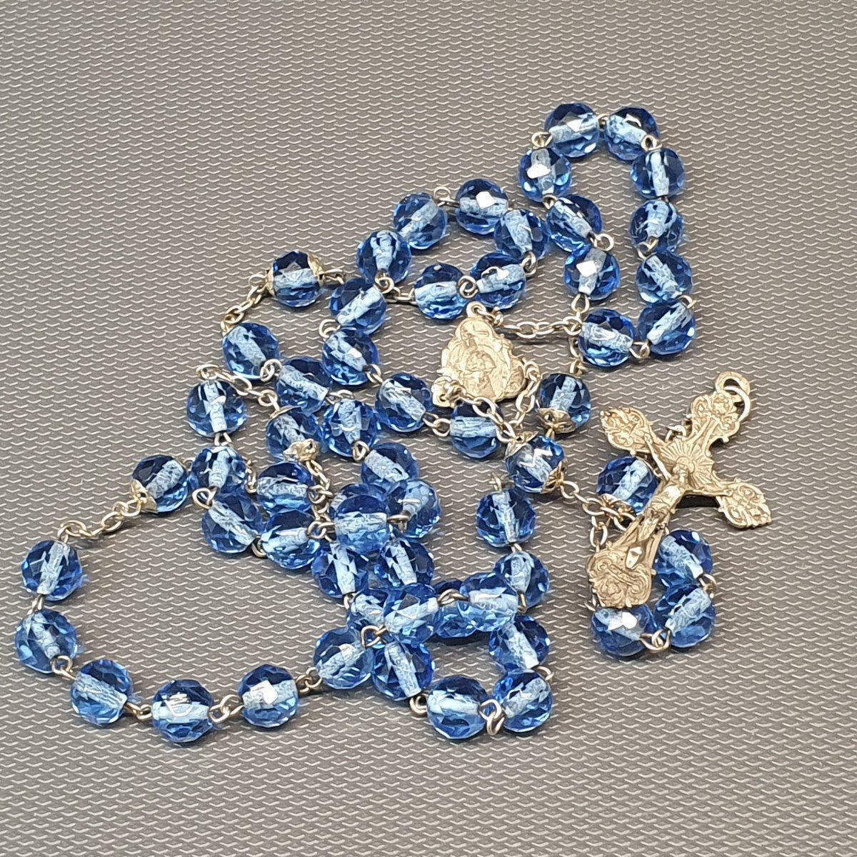 Silver Rosary And Blue Faceted Ball-photo-3