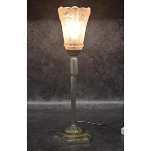 Belle Lampe Art Déco En Bronze J.robert