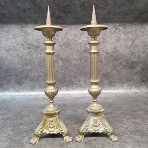 Pair Of 19th Century Religious Candlesticks