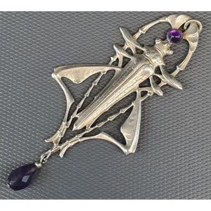 Pendentif Art Nouveau Insecte Et Améthyste 