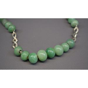 Collier Jade Et Argent Massif