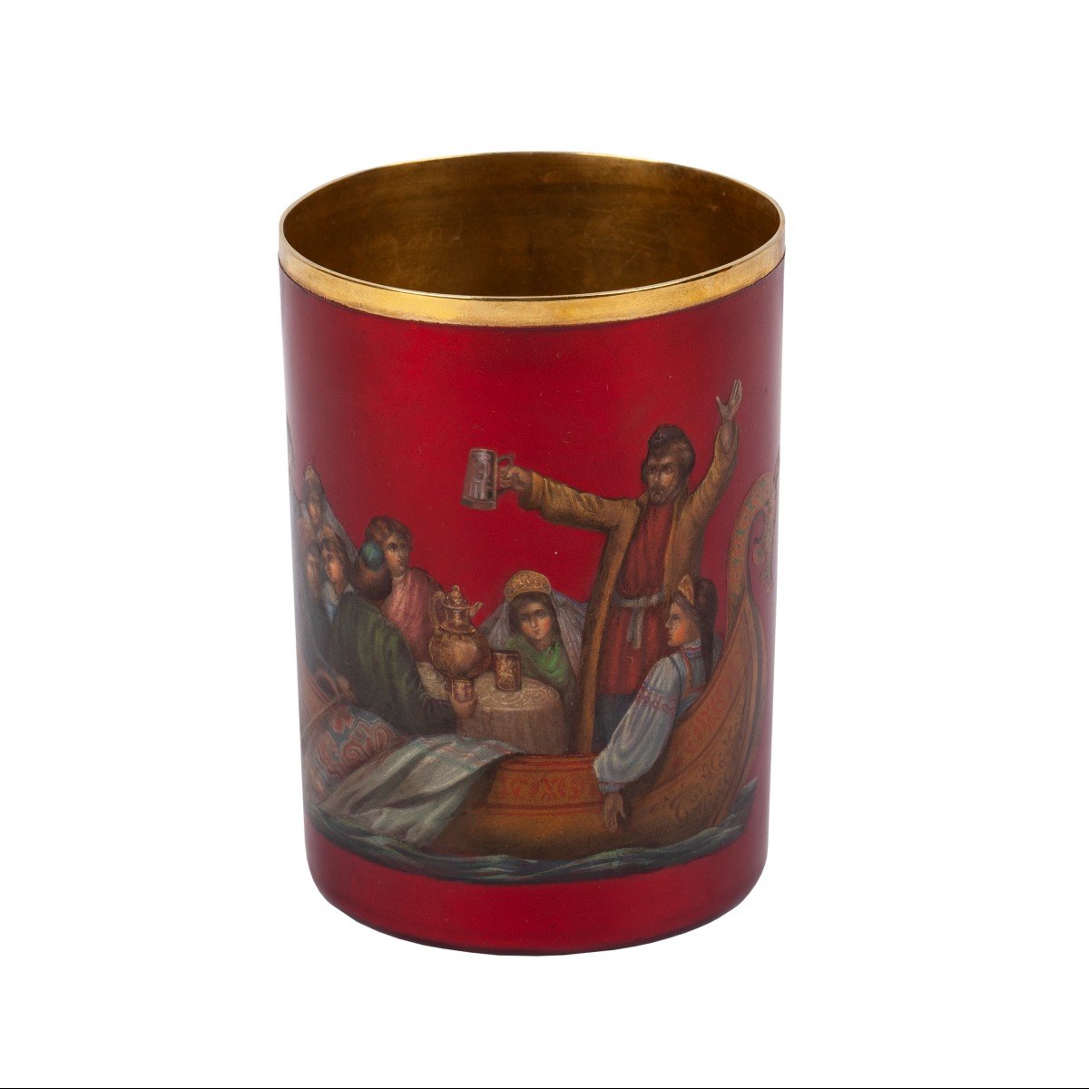 A Russian Silver-gilt And Lacquered Enamel Beaker With A “sadko” Scene