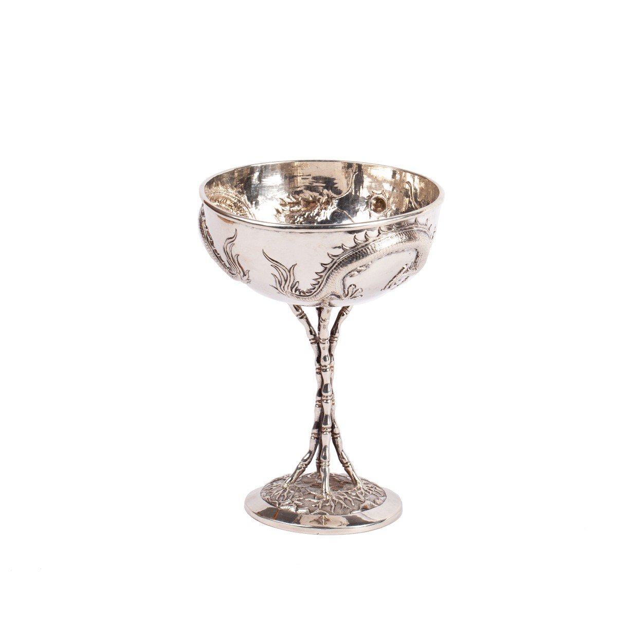 A Nice Antique Silver Chinese Wine Glass-photo-3