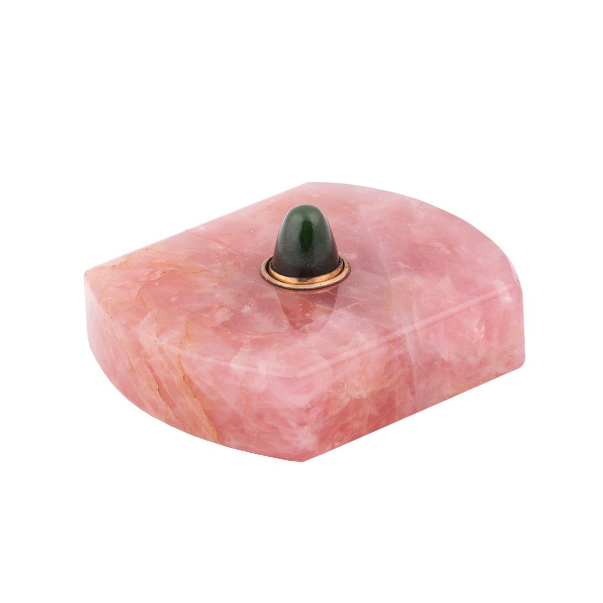 A Russian Gold, Pink Quartz And Jade Table Bell Push-photo-2