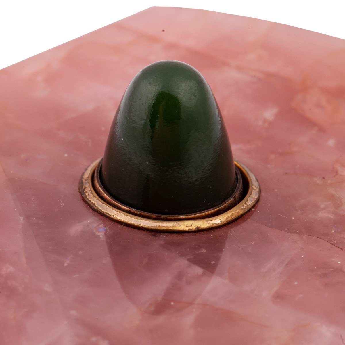 A Russian Gold, Pink Quartz And Jade Table Bell Push-photo-1