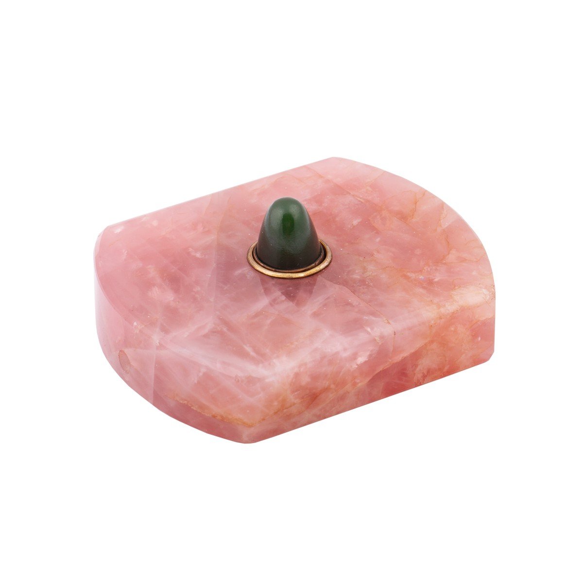 A Russian Gold, Pink Quartz And Jade Table Bell Push