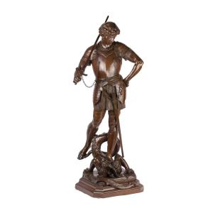 A Huge Bronze Saint-georges Slaying The Dragon Signed