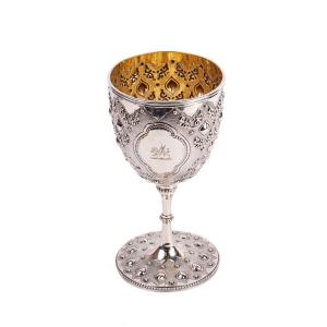 A Lovely Antique English Silver Wine Glass With Chinese Motifs